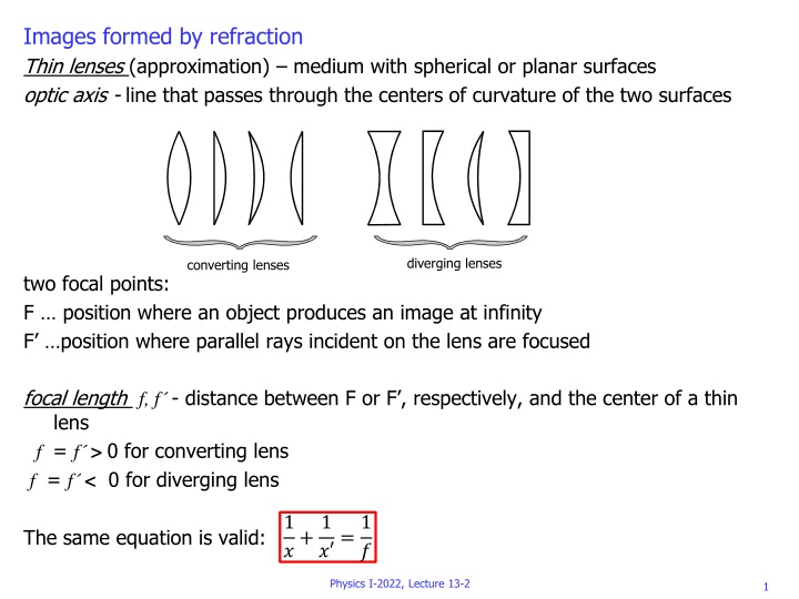 images formed by refraction thin lenses n.w