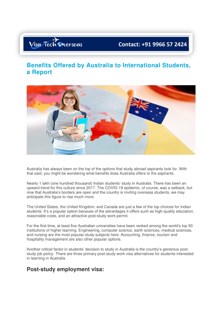 benefits offered by australia to international n.w