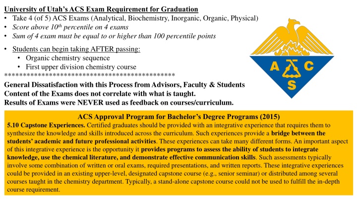 university of utah s acs exam requirement n.w