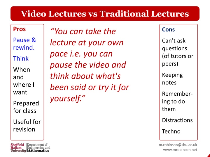 video lectures vs traditional lectures n.w