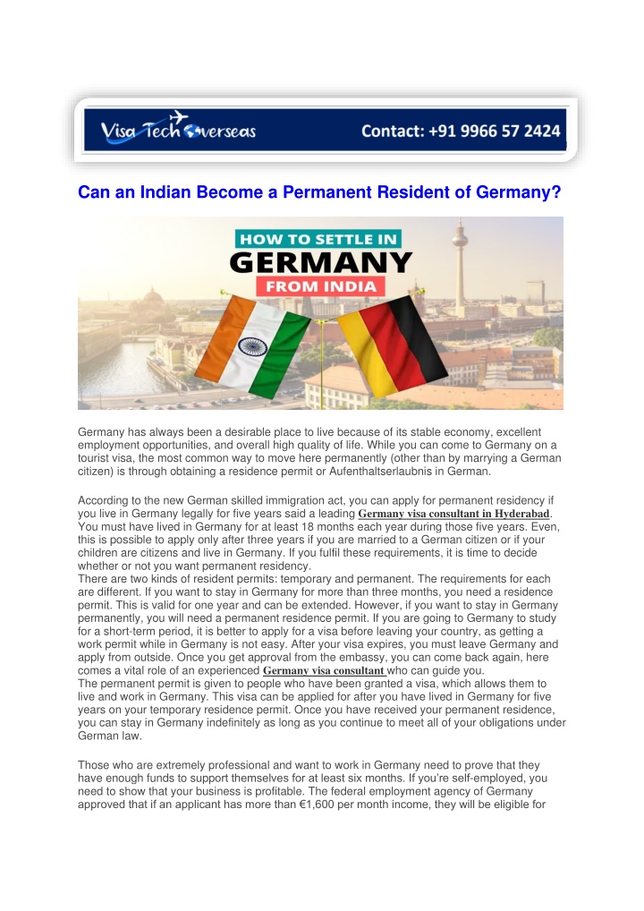 can an indian become a permanent resident n.w