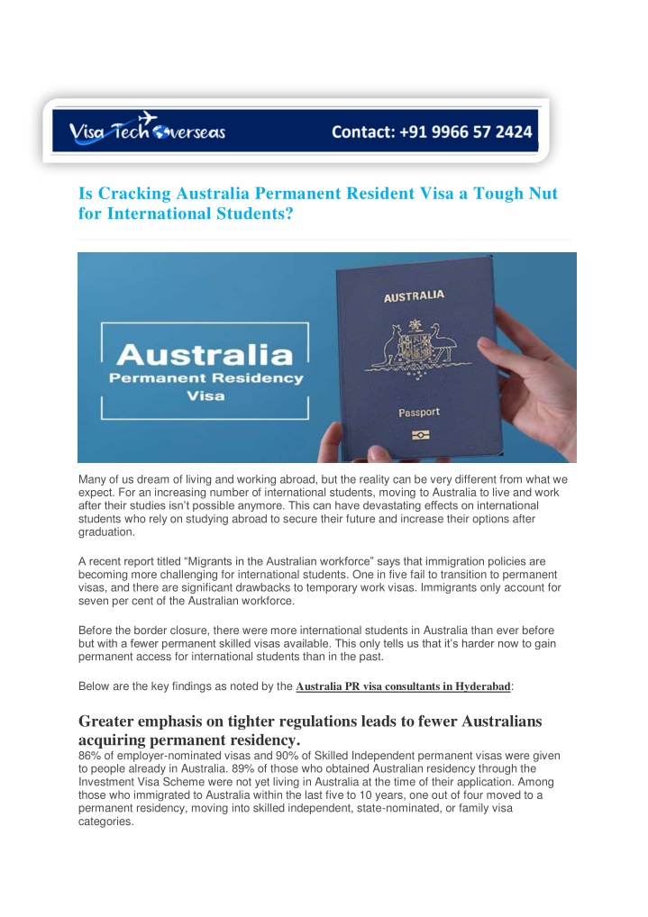 is cracking australia permanent resident visa n.w