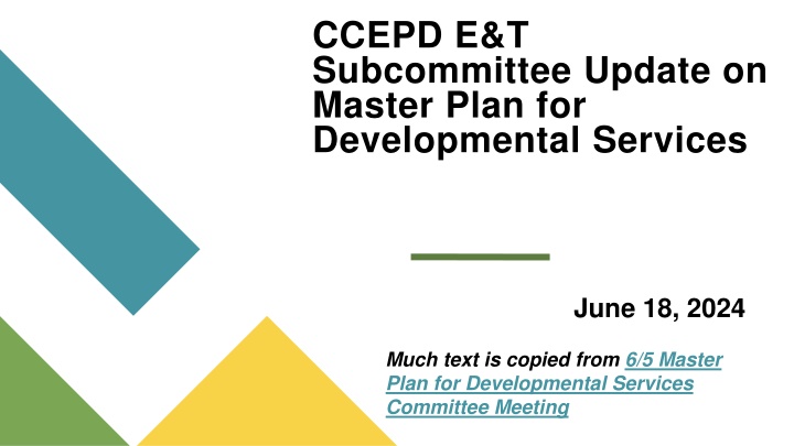 ccepd e t subcommittee update on master plan n.w