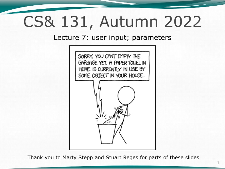cs 131 autumn 2022 lecture 7 user input parameters n.w