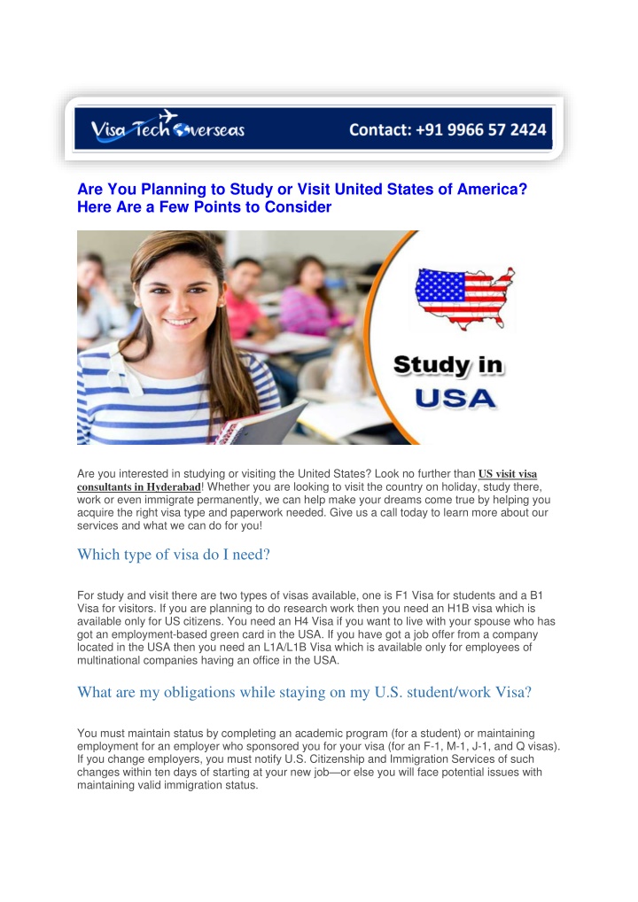 are you planning to study or visit united states n.w