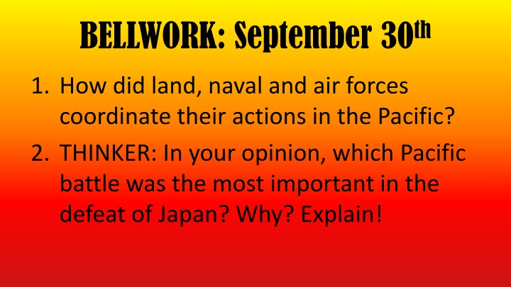 bellwork september 30 th n.w