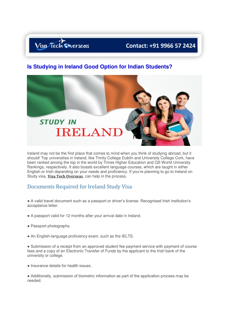 is studying in ireland good option for indian n.w