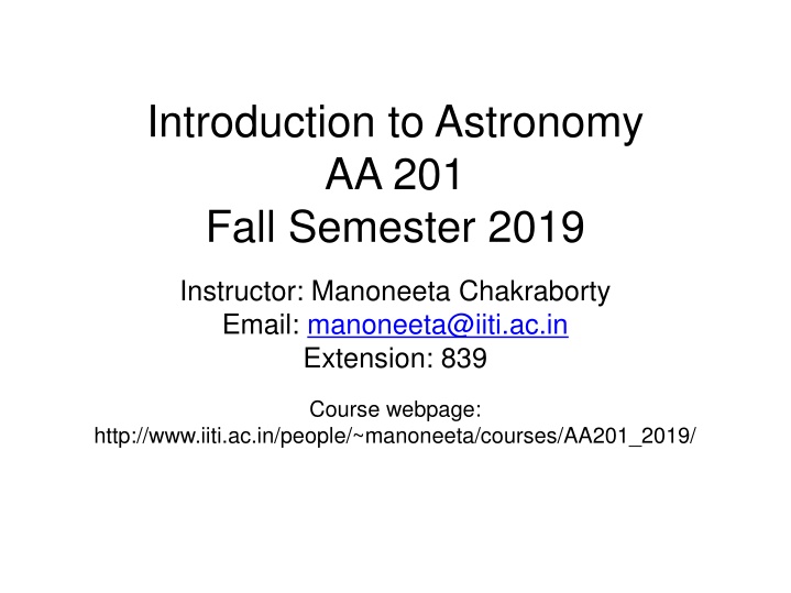 introduction to astronomy aa 201 fall semester n.w