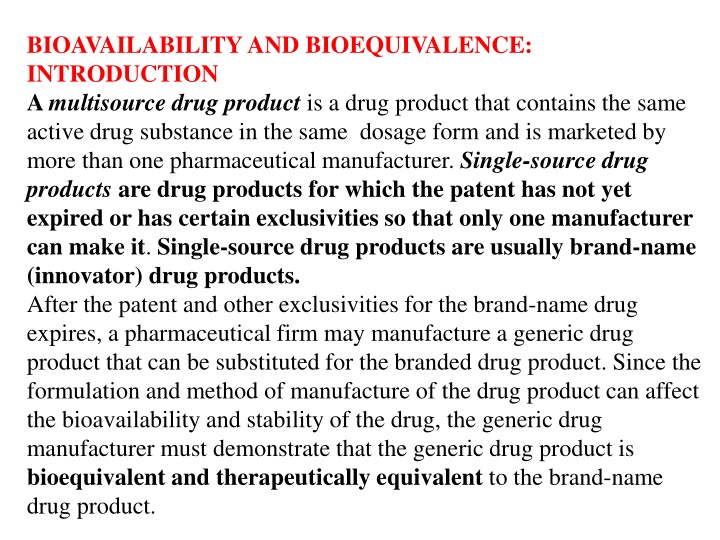 bioavailability and bioequivalence introduction n.w