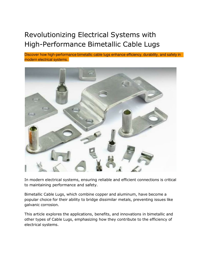Revolutionizing Electrical Systems with High-Performance Bimetallic Cable Lugs