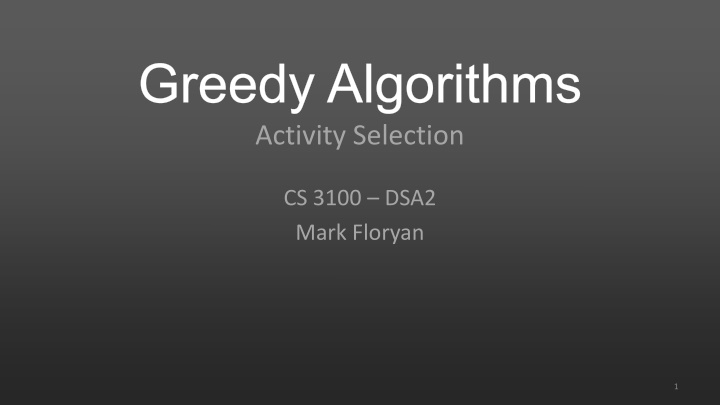 greedy algorithms activity selection n.w