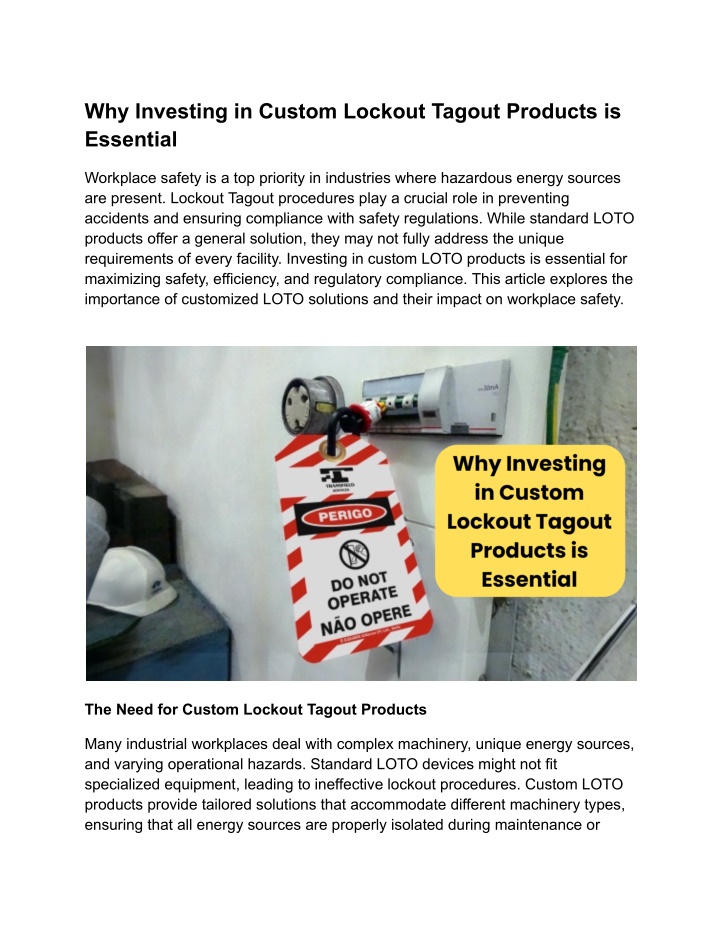 why investing in custom lockout tagout products n.w
