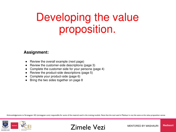 developing the value proposition n.w