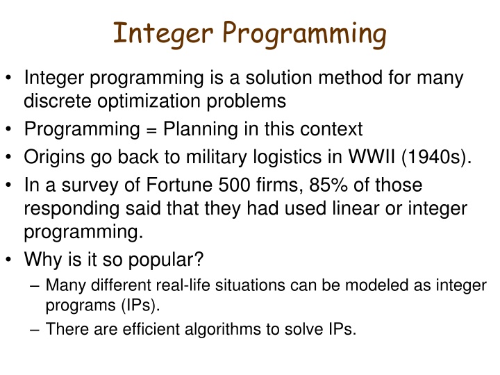 integer programming n.w