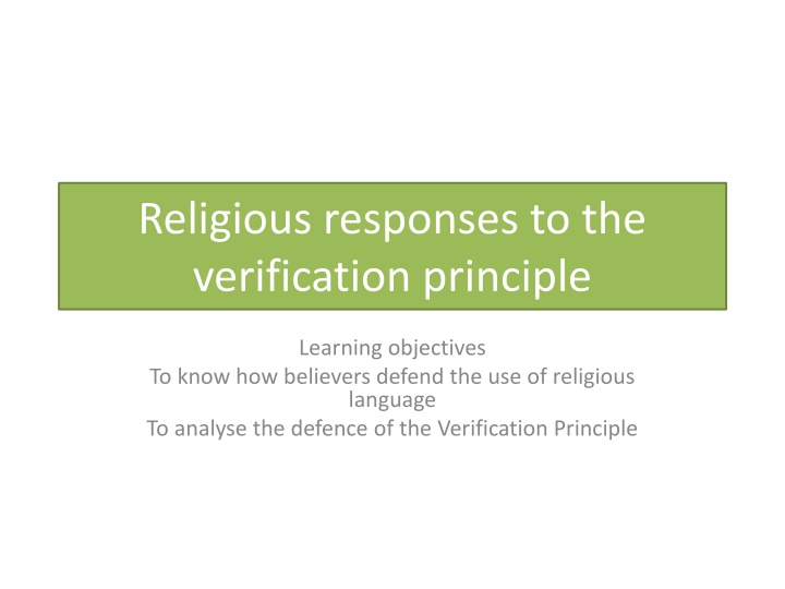 religious responses to the verification principle n.w