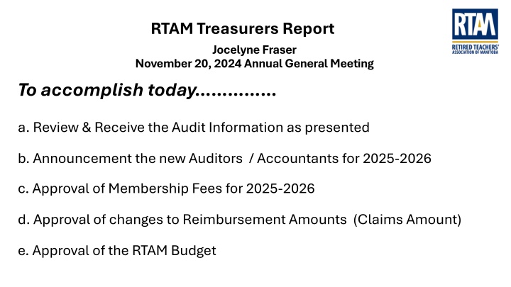 rtam treasurers report n.w