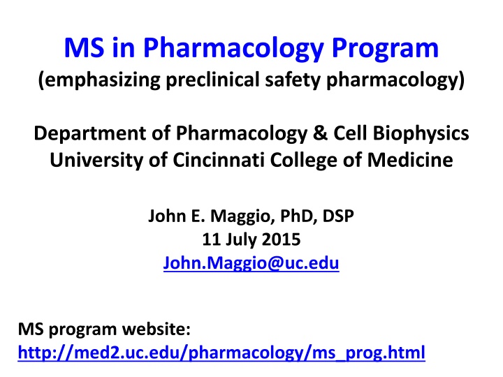 ms in pharmacology program emphasizing n.w