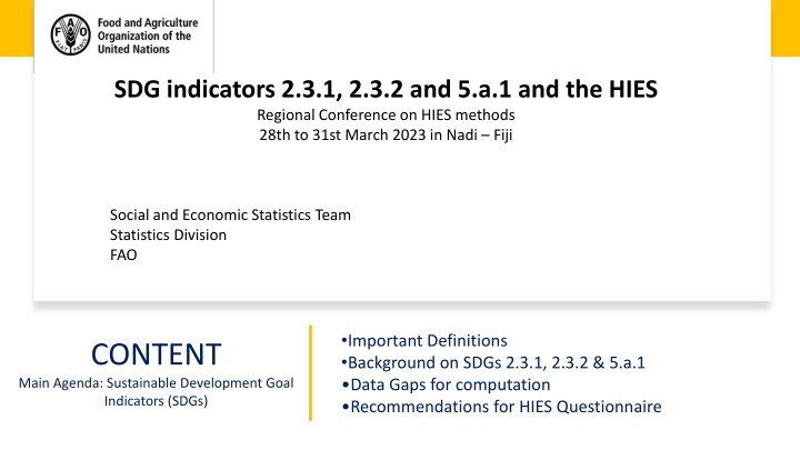 sdg indicators 2 3 1 2 3 2 and 5 a 1 and the hies n.w