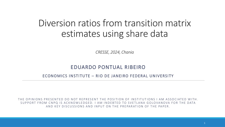 diversion ratios from transition matrix estimates n.w