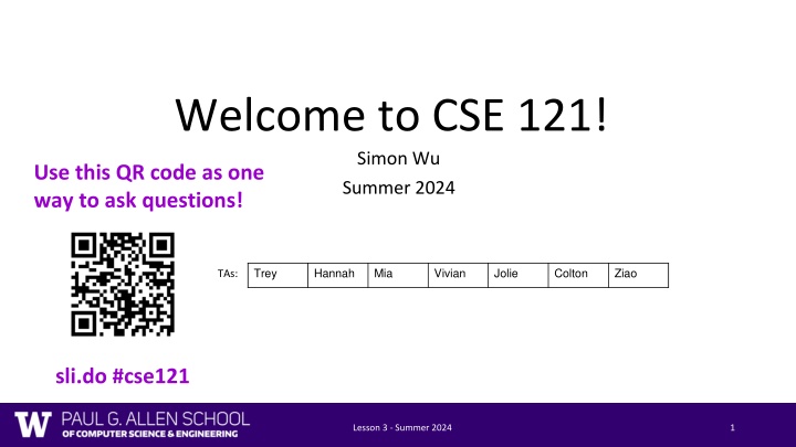 welcome to cse 121 simon wu summer 2024 n.w