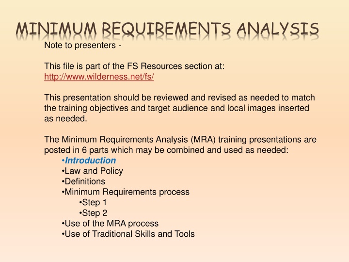 minimum requirements analysis n.w