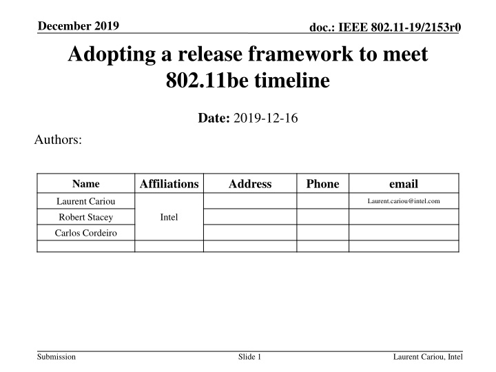 december 2019 adopting a release framework n.w