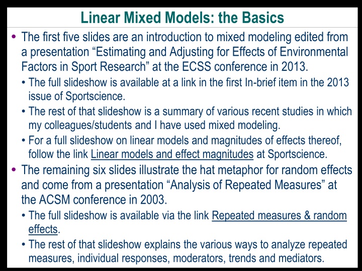 linear mixed models the basics the first five n.w