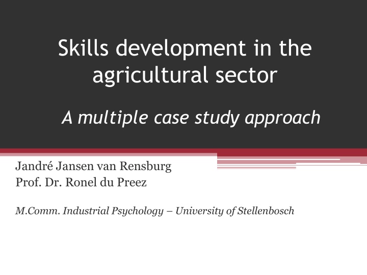 skills development in the agricultural sector n.w