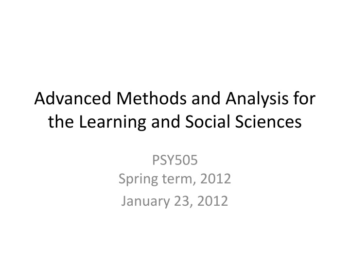 advanced methods and analysis for the learning n.w