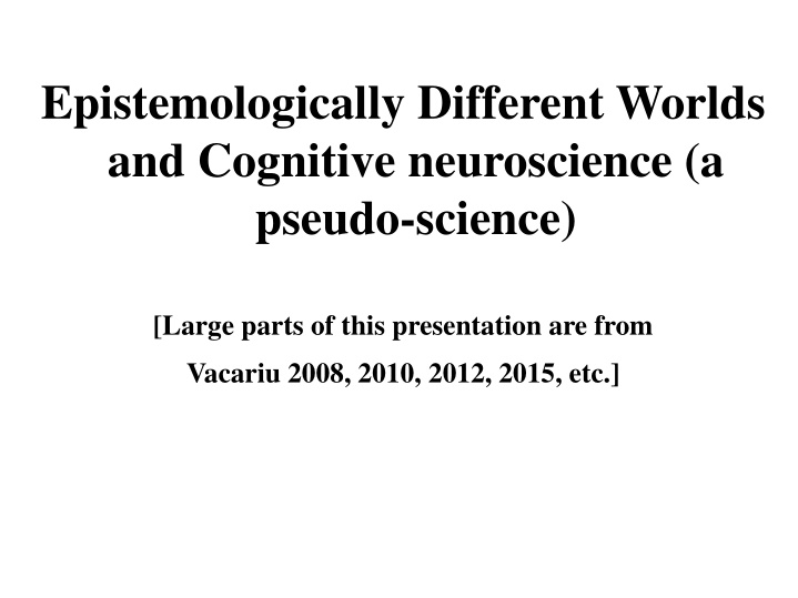 epistemologically different worlds and cognitive n.w