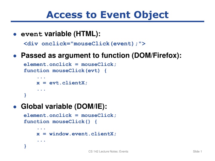 access to event object n.w