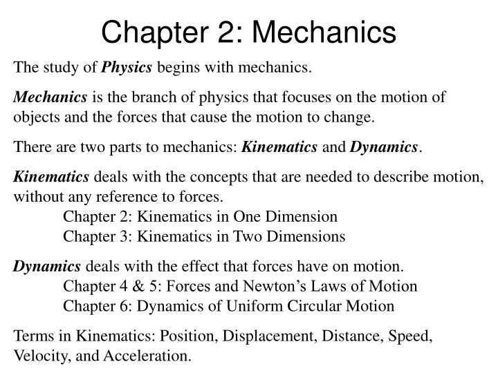 chapter 2 mechanics the study of physics begins n.w