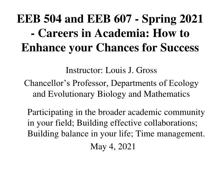 eeb 504 and eeb 607 spring 2021 careers n.w