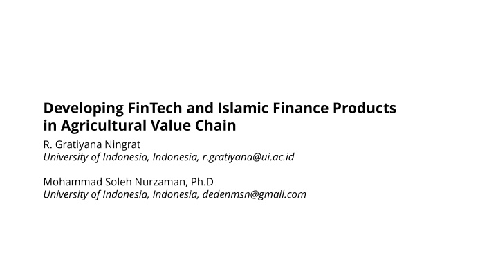 developing fintech and islamic finance products n.w