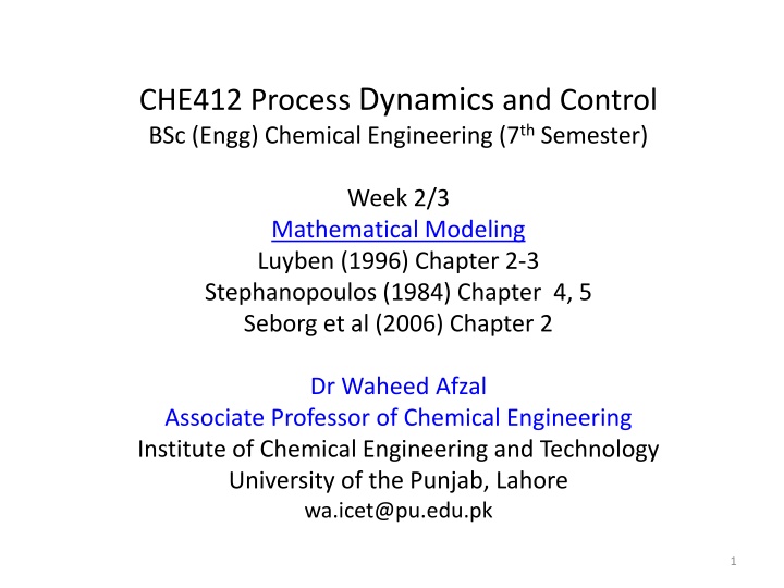 che412 process dynamics and control bsc engg n.w