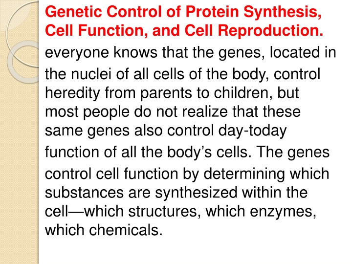 genetic control of protein synthesis cell n.w