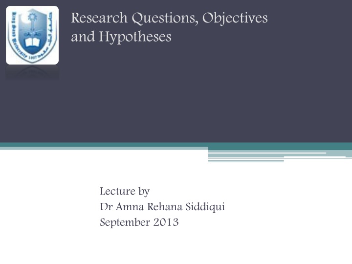 Research Questions, Objectives, and Hypotheses in Public Health Research
