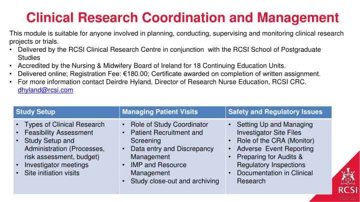 clinical research coordination and management n.w