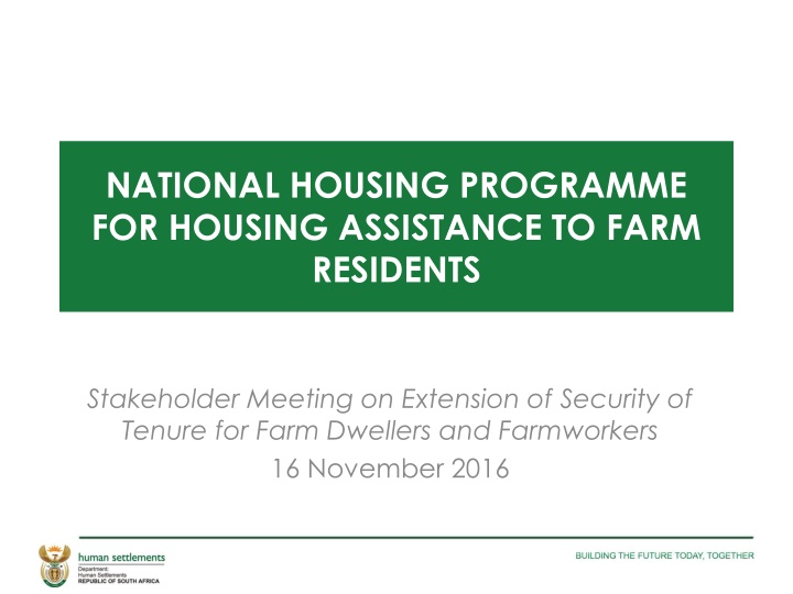 national housing programme for housing assistance n.w