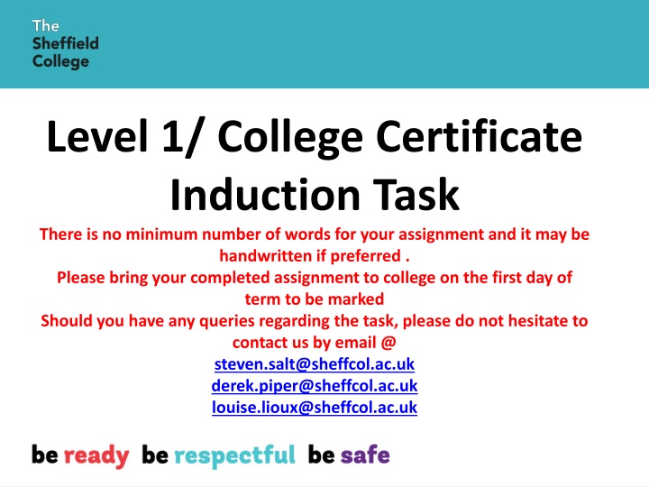 level 1 college certificate induction task there n.w