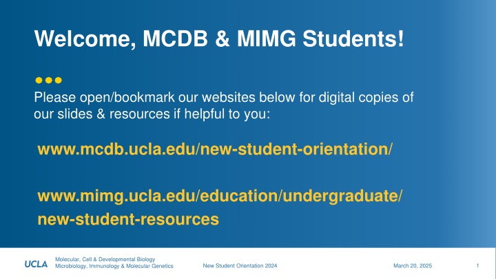 welcome mcdb mimg students n.w