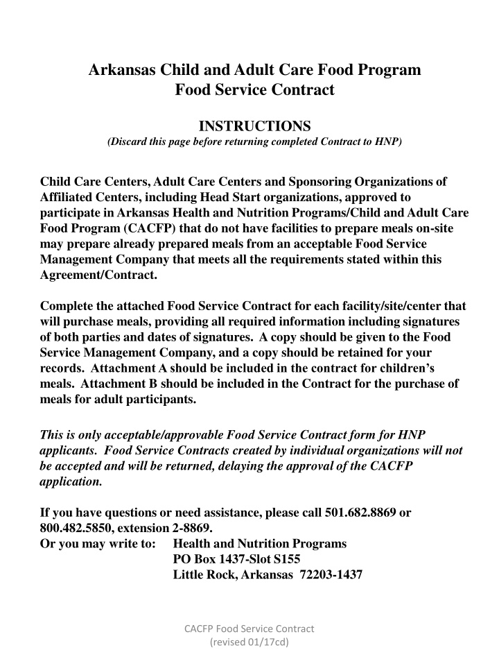 arkansas child and adult care food program food n.w