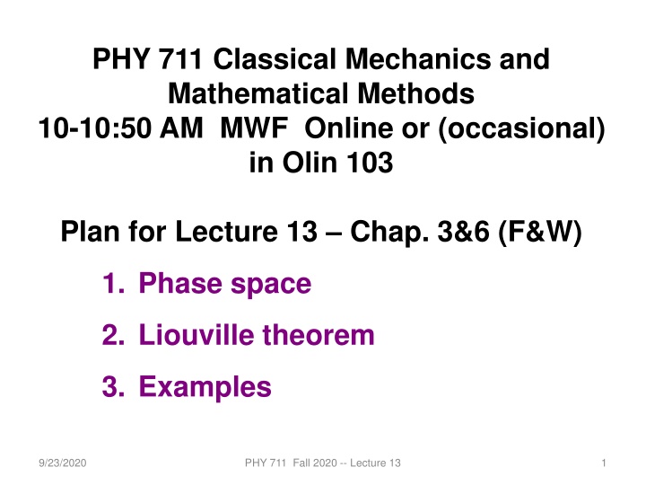 phy 711 classical mechanics and mathematical n.w