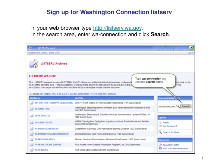 sign up for washington connection listserv n.w