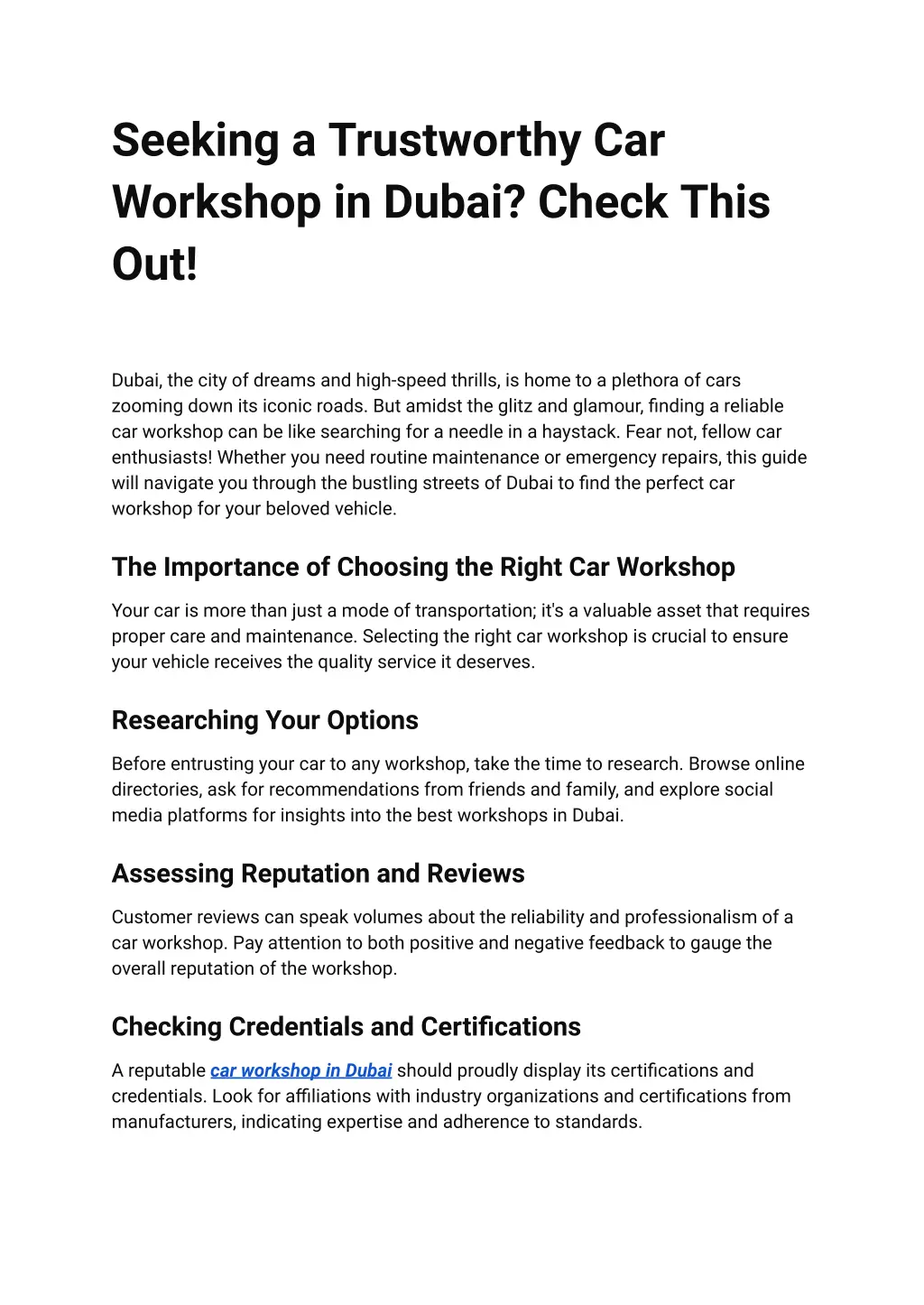 seeking a trustworthy car workshop in dubai check n.