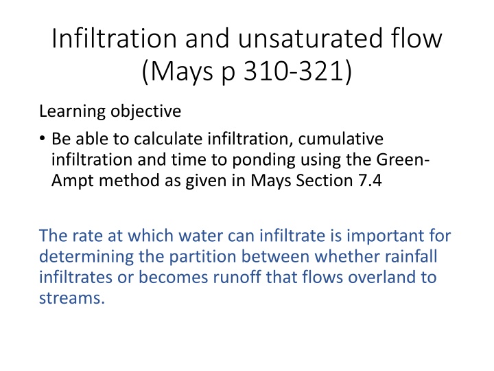 infiltration and unsaturated flow mays p 310 321 n.w