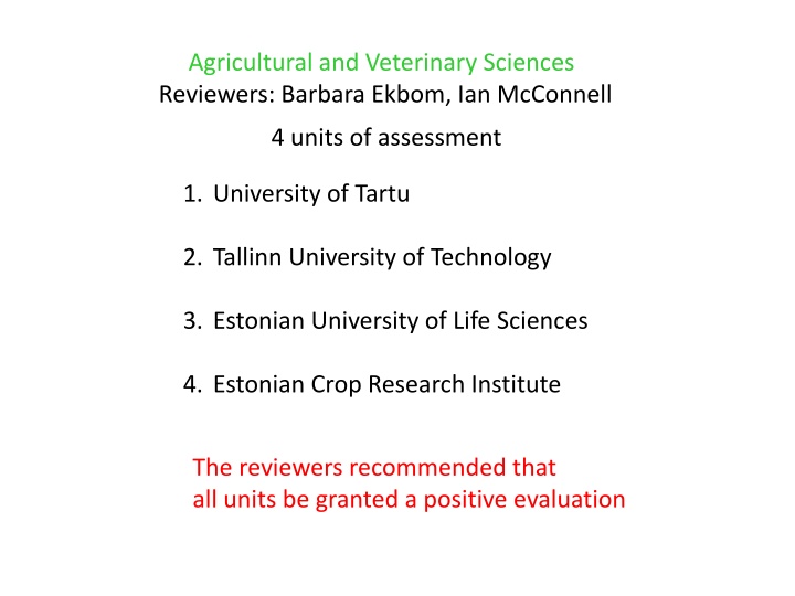 agricultural and veterinary sciences reviewers n.w