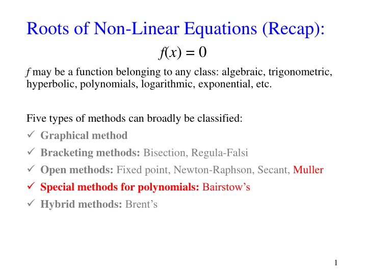 roots of non linear equations recap n.w
