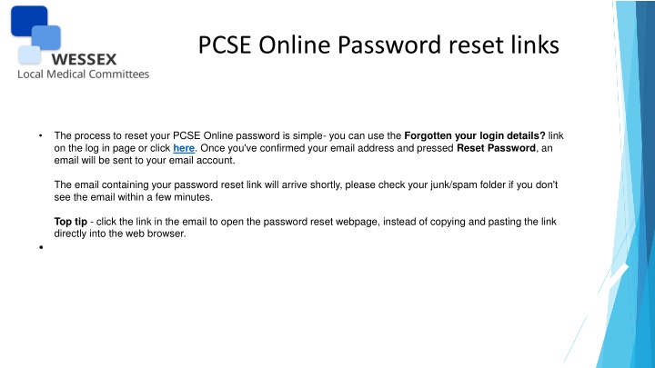 pcse online password reset links n.w