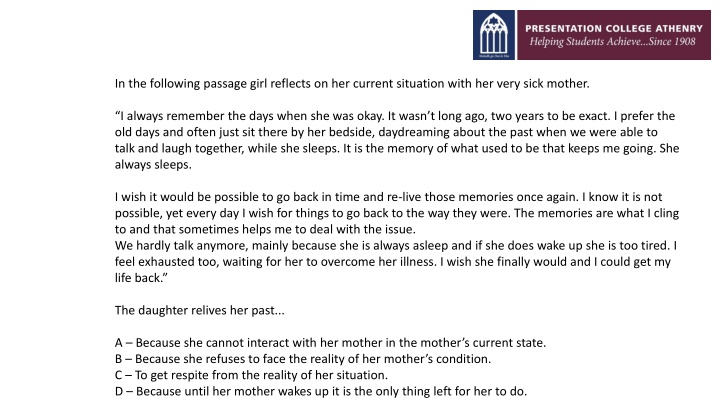 in the following passage girl reflects n.w